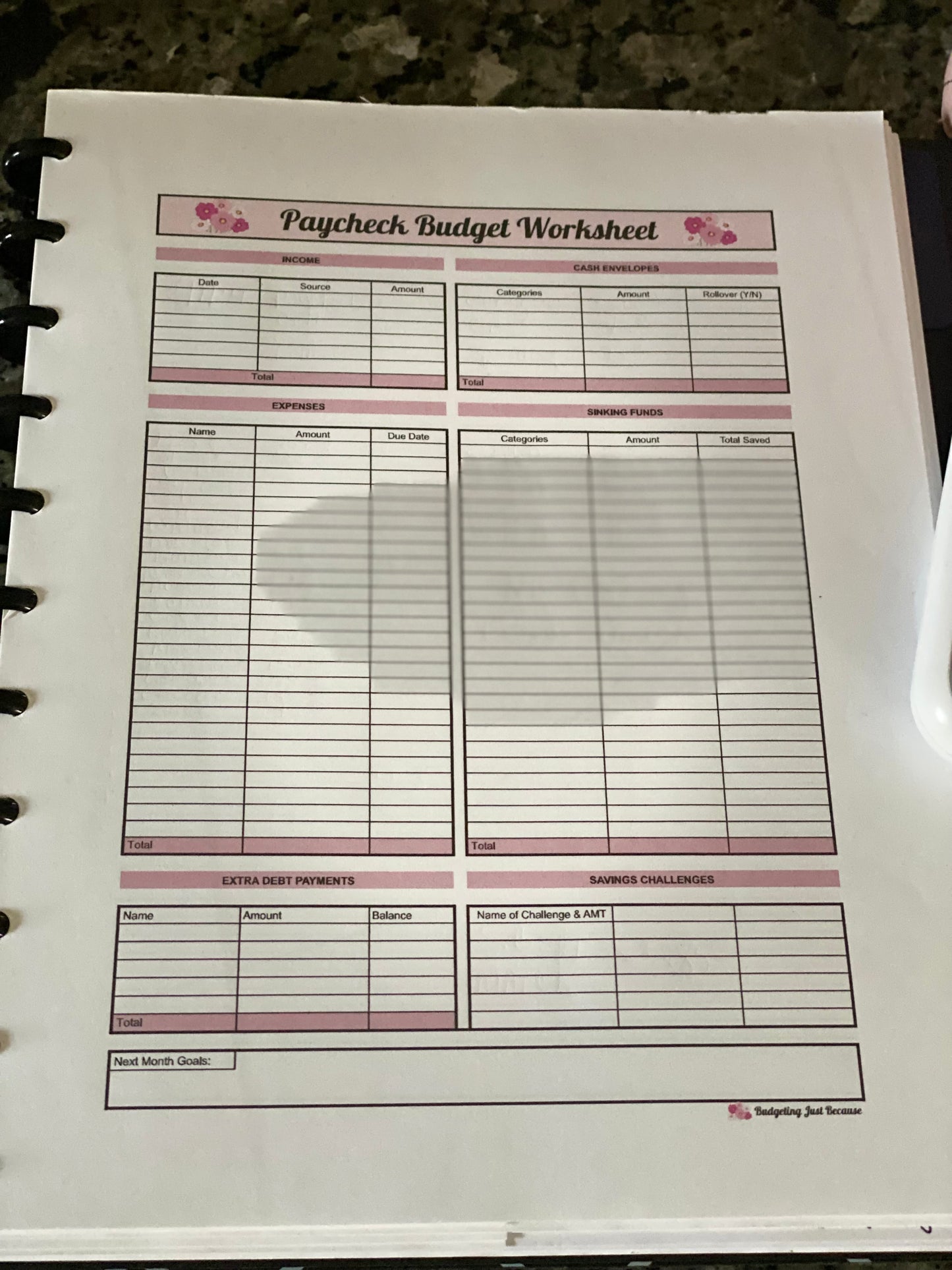 Budget Worksheet Notepad
